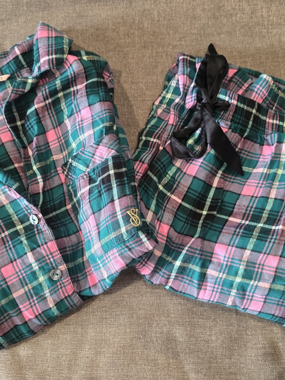 Victoria's Secret Girls Plaid Pajama Set - Pink & Teal